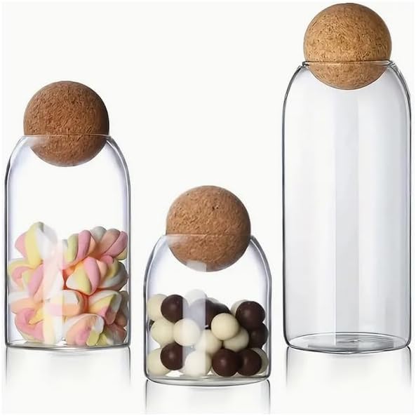 3 Pcs Glass Storage Jars with Cork Ball Lids - Image 7