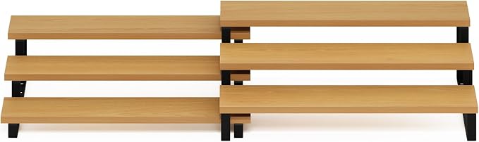 Furinno Ravel Expandable Kitchen Countertop Organizer Set of 2, 3-Tier Oak - Image 6