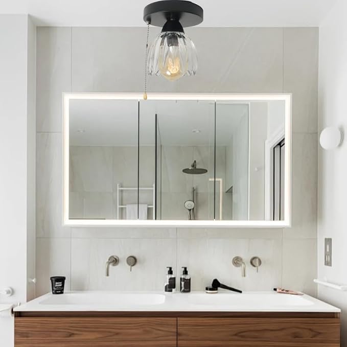 Beuhouz Industrial Pull Cord Close to Ceiling Light, Modern Semi Flush Mount - Image 9