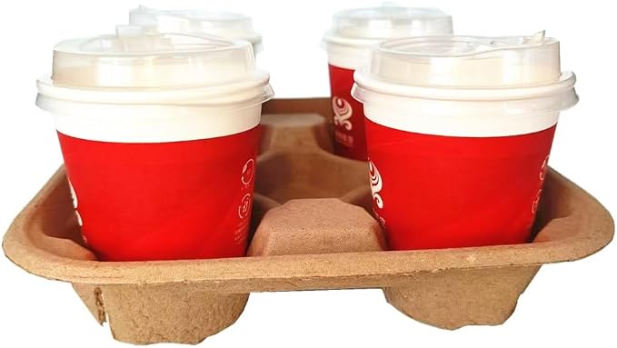 Disposable 4 Cup Drink Carrier Trays, Biodegradable Pulp Fiber Coffee Carry Tray - Image 7