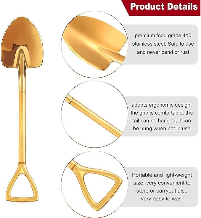 4 Pack Shovel Shape Demitasse Espresso Spoons, 4.7 Inches Stainless Steel Mini - Image 2