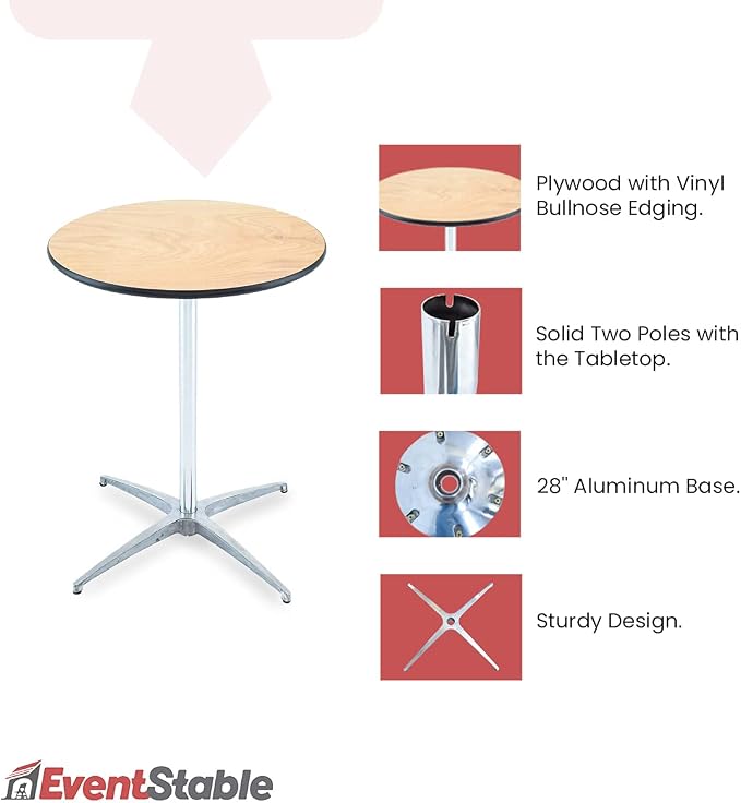EventStable Titan Series 30" Round Classic Wooden Cocktail Table - Image 7