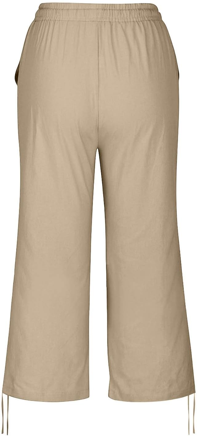 Linen Capri Pants for Women Drawstring Elastic Wide Leg Trouser 2026 Summer - Image 7