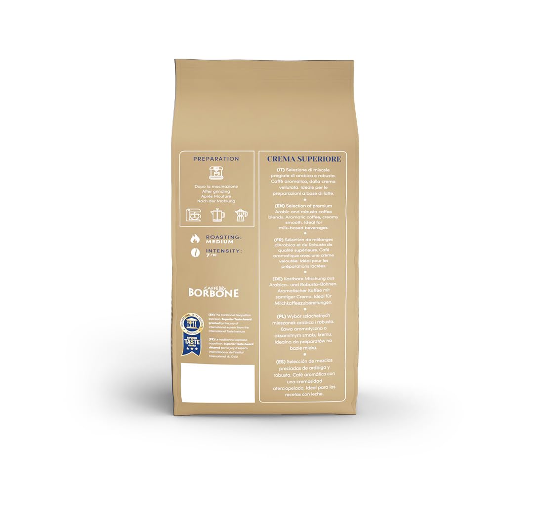 Caffe Borbone Whole Bean Coffee, Medium Roast Arabica and Robusta Blend, Crema Superiore, Rich and Smooth Italian Coffee, 2.2 lb Bag