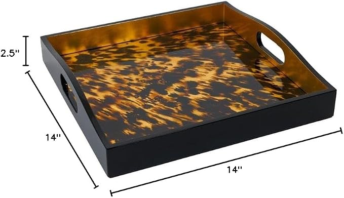 Caspari Tortoiseshell Lacquer Square Tray – 14” x 14” Decorative Serving Tray - Image 7