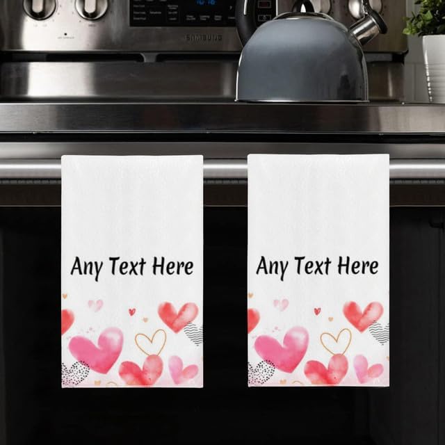 Custom Heart Kitchen Towel 2-Pack Set, Design Your Own Text One Side, Custom - Image 8