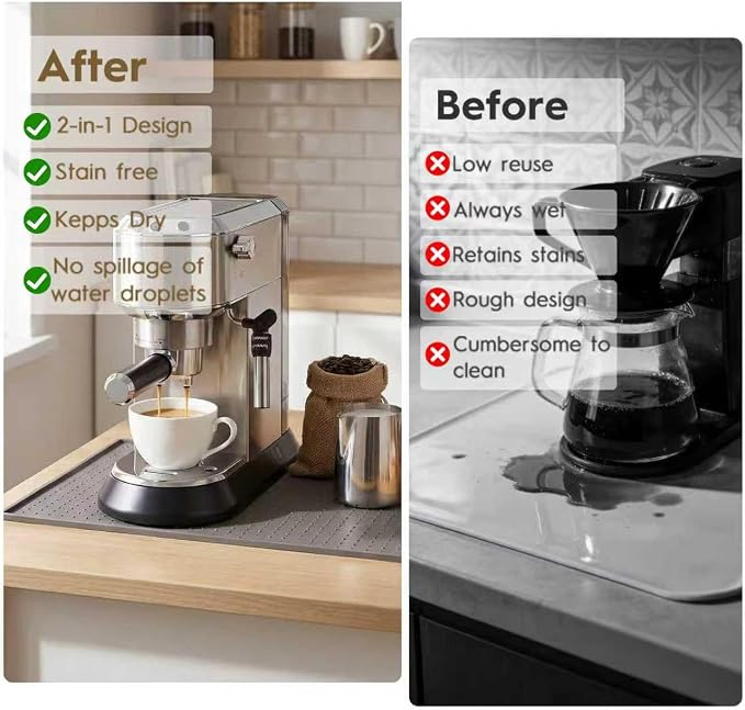Coffee Mat with Raised Edges, 11.5”x18.6” Silicone Bar Mats - Image 7