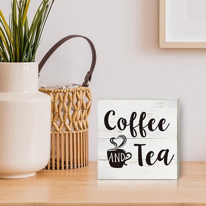 Coffee and Tea Wood Box Sign Kitchen Home Decor, Rustic Funny Coffee Wooden Box - Image 5