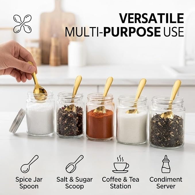 4 PCS Gold Stainless Steel Coffee Scoops Set, Canisters Mini Scoop - Image 5