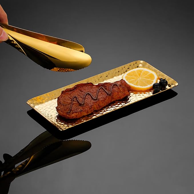 9.8×4.3Inch Gold Metal Decorative Tray, Reusable Stainless Steel Serving Trays - Image 5