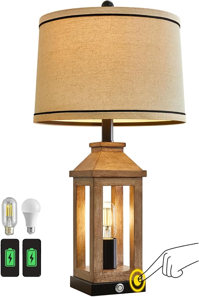 G-SAFAVA 23.75" Farmhouse Table Lamps USB A+C Charging Ports 3-Way Dimmable - Image 9