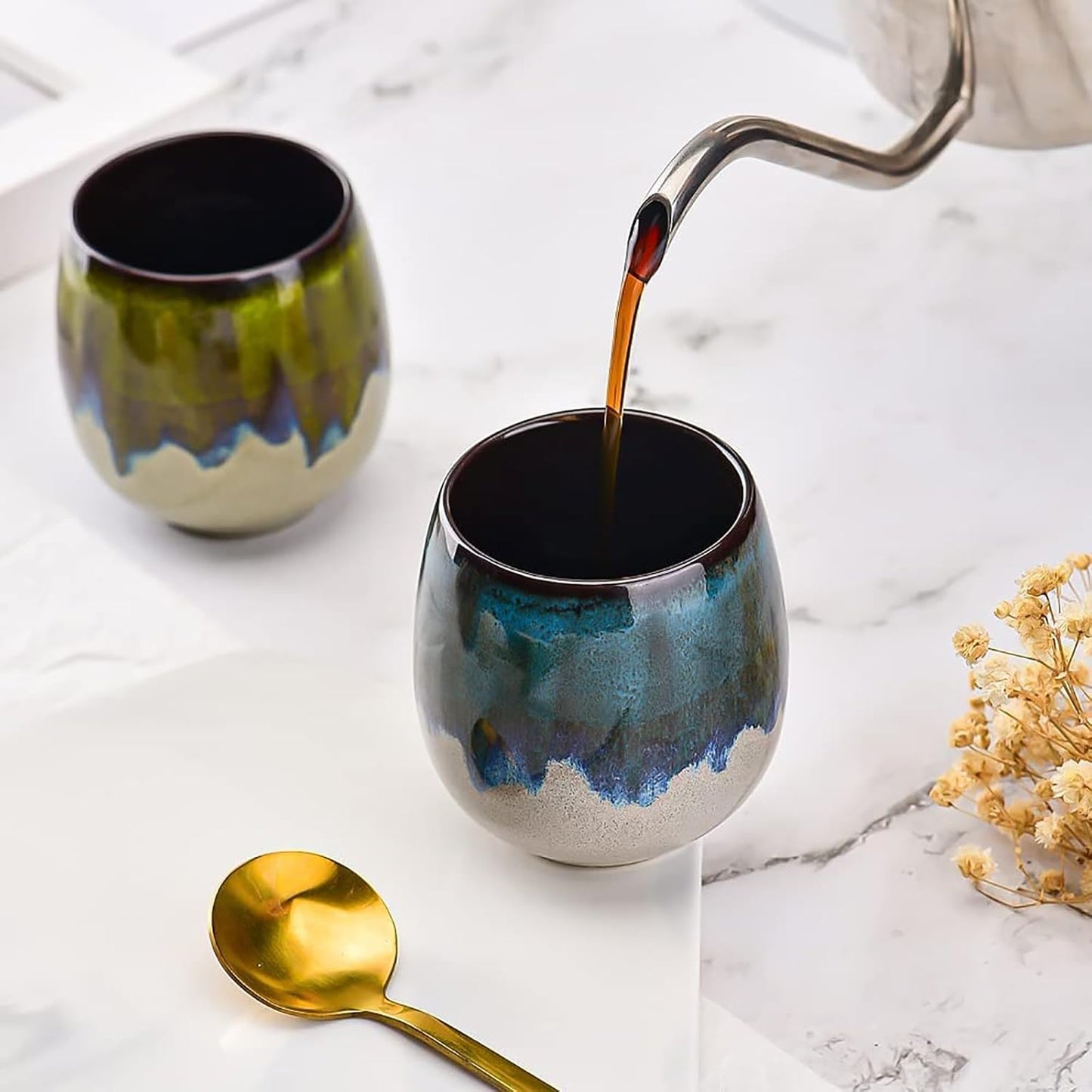 Ceramic Mini Espresso Cups Set of 4, 3 oz Espresso Mugs, Porcelain Coffee Mugs Demitasse Cups, Modern Style Handless, Microwave Dishwasher Safe (Morandi Color)