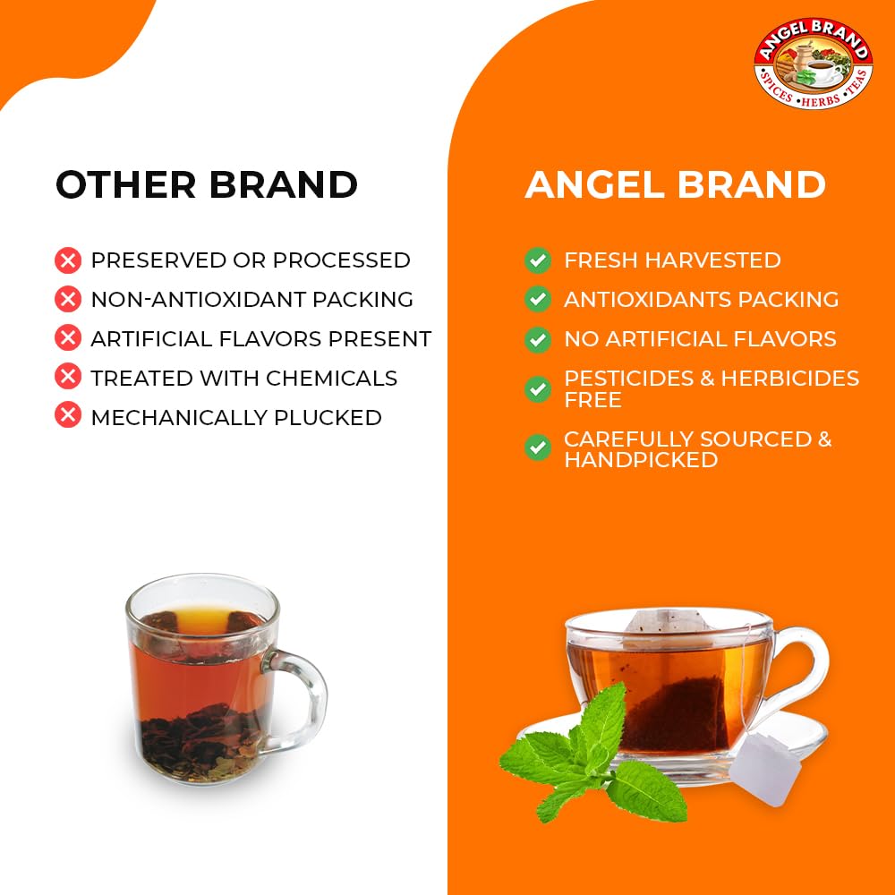Angel Brand Peppermint Tea Bags 20 – Pack of 3 – Pure Caffeine-Free Herbal Mint Tea for Relaxation and Fresh Breath Made with Pure Peppermint for a Delightful Sip Every Time.