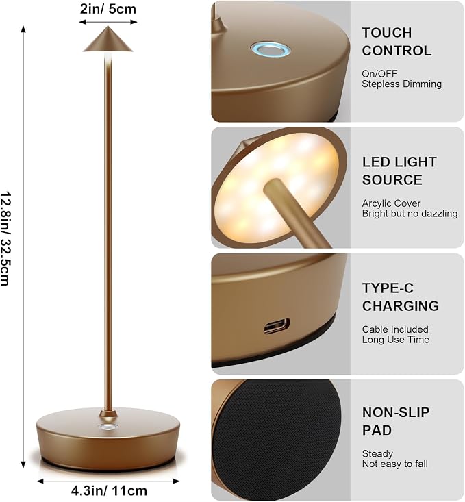 2Pack Rechargeable Cordless Table Lamp, Portable Powered LED Battery 6000mAh - Image 6