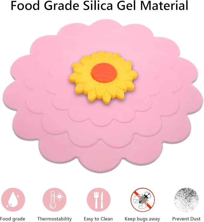 Set of 6 Sunflower Silicone Cup Covers Mug Lid Silicone Lids, Outdoor Drinking - Image 7