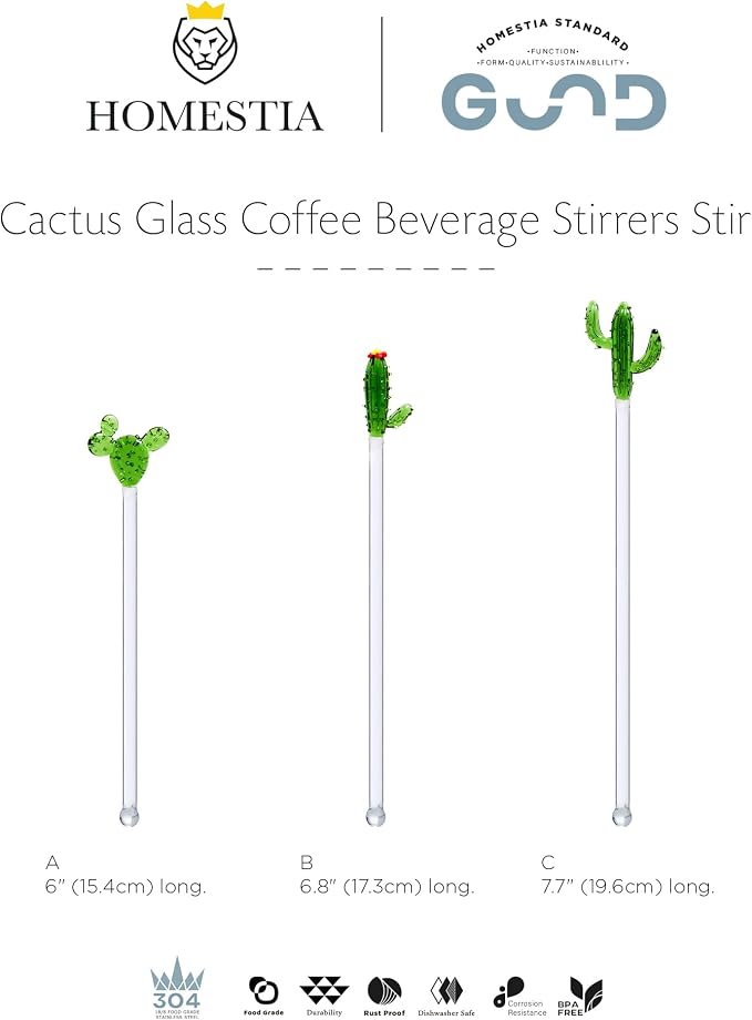 Homestia 3 Pack Cactus Glass Stirring Spoons, Hot Cocoa, Cocktails - Image 9
