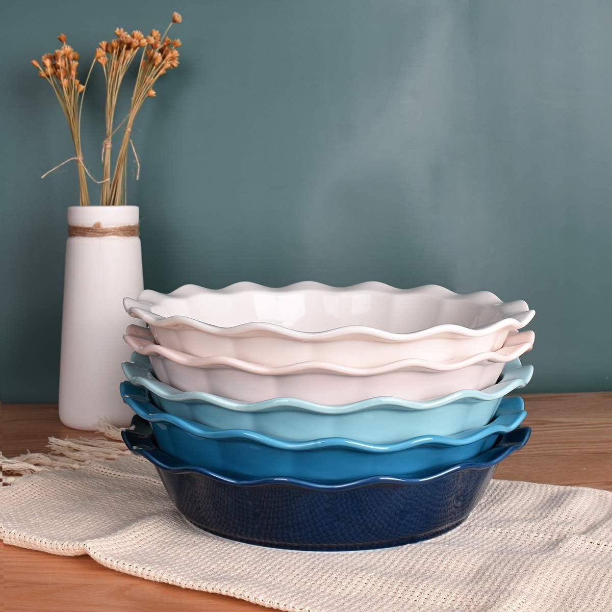Bosmarlin Ceramic Pie Pan, 9 Inches Pie Dish, 50 Oz, Pie Plate for Baking, Microwave, Oven Safe and Dishwasher safe (White, 9 inches)