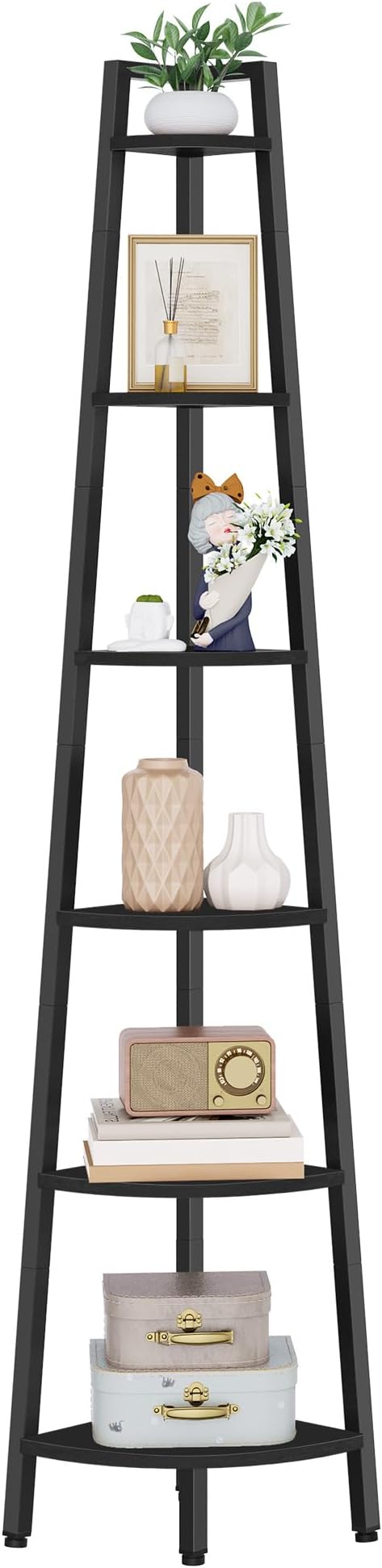 Hoctieon Corner Shelf, 6-Tier Corner Bookshelf, Rustic Ladder Shelf, Industrial - Image 8