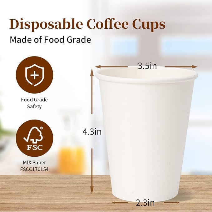 RACETOP 500 pack Disposable Coffee Cups 12 oz, Paper Cups 12 oz, Hot Cups - Image 5