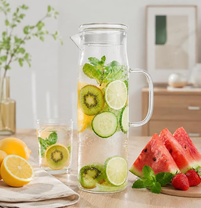 hjn Glass Pitcher with Lid Glass Water Carafe with Handle, Fridge Water Jug - Image 6