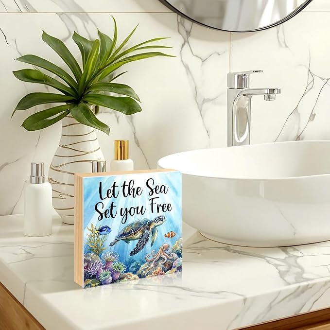 Let The Sea Set You Free Wood Block Plaque Box Sign - Image 6