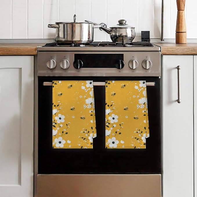 Daisy Flower Kitchen Towels Set of 2 Bee Yellow Dish Towels Bar Absorbent - Image 7