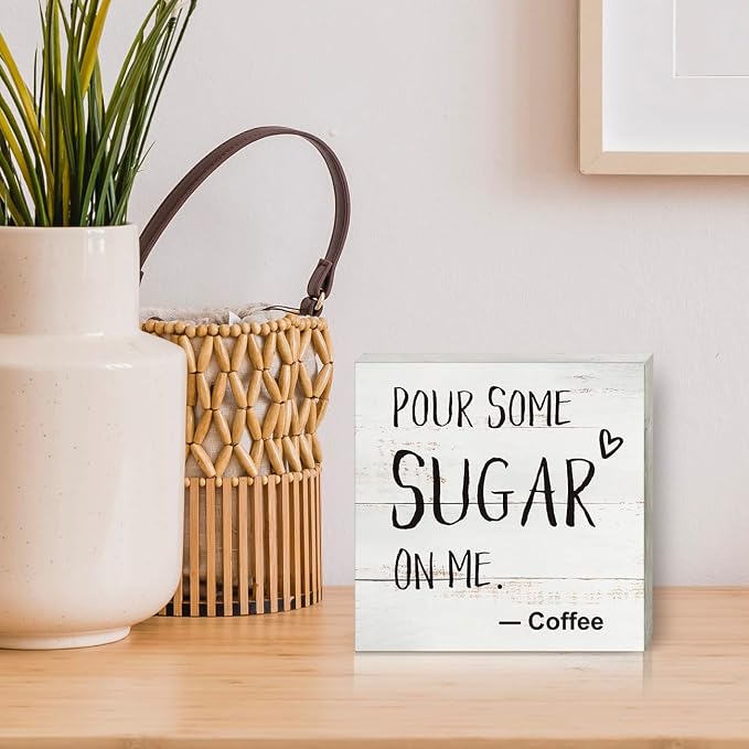 Coffee Wood Box Sign Kitchen Home Decor, Rustic Funny Pour Some Sugar on Me - Image 5