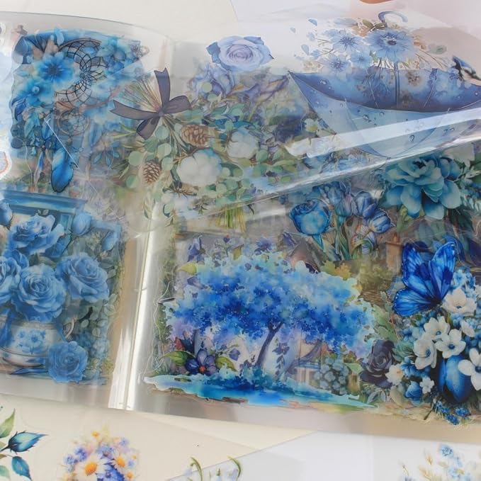 30 Sheets Precut Blue Flower Garden Landscape Stickers Book - Image 9