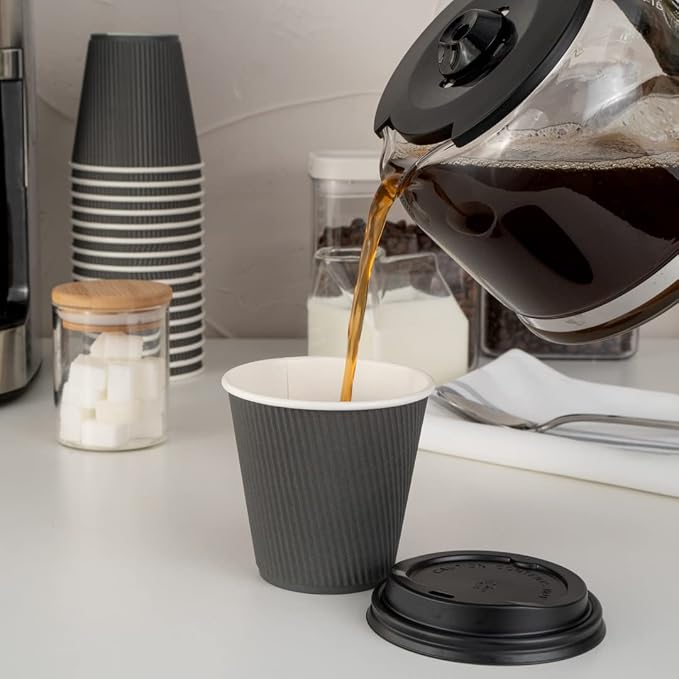 Restaurantware Ripple Wall Coffee Cups 25 Count 8 Ounce Insulated Gray Paper - Image 10