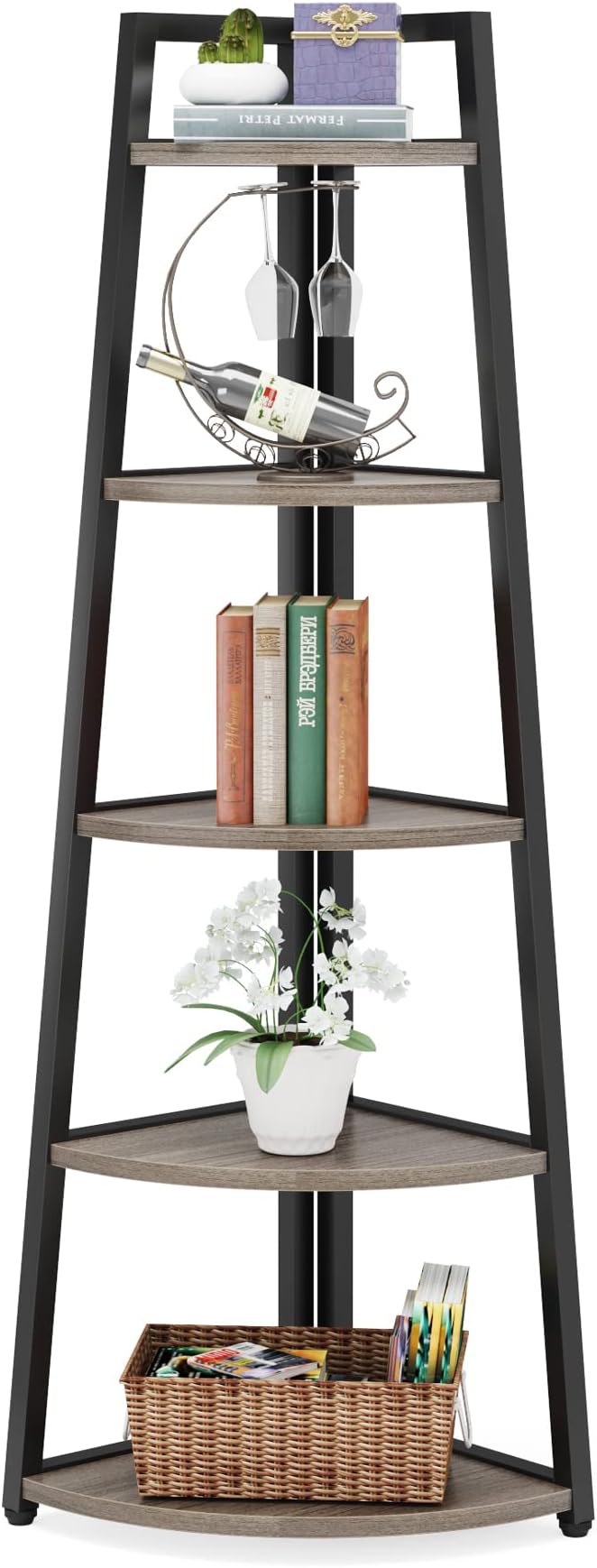 Tribesigns 70 inch Tall Corner Shelf, 5 Tier Industrial Corner Bookshelf - Image 9