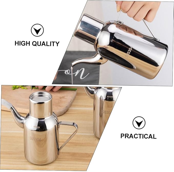 Garneck 1pc Stainless Steel Oil Dispenser Pot Practical Kitchen Oil Bottle - Image 9