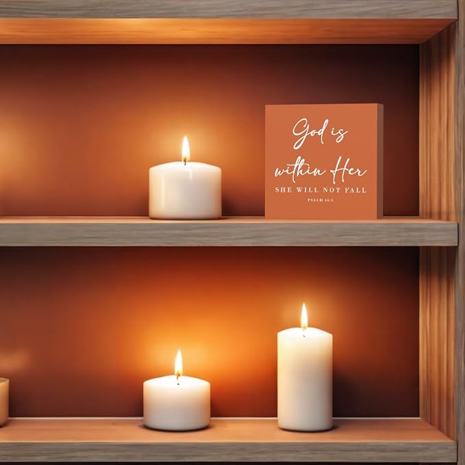 God Is Within Her Bible Verse Artwork Orange Wood Box Sign Rustic Farmhouse - Image 5