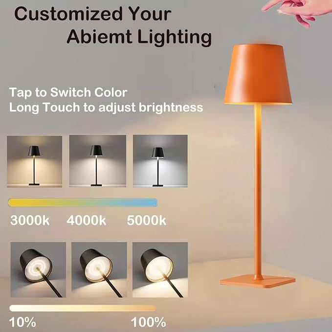 Orange Rechargeable Table Lamp Set of 2, Small Led Cordless Table Lamp - Image 9