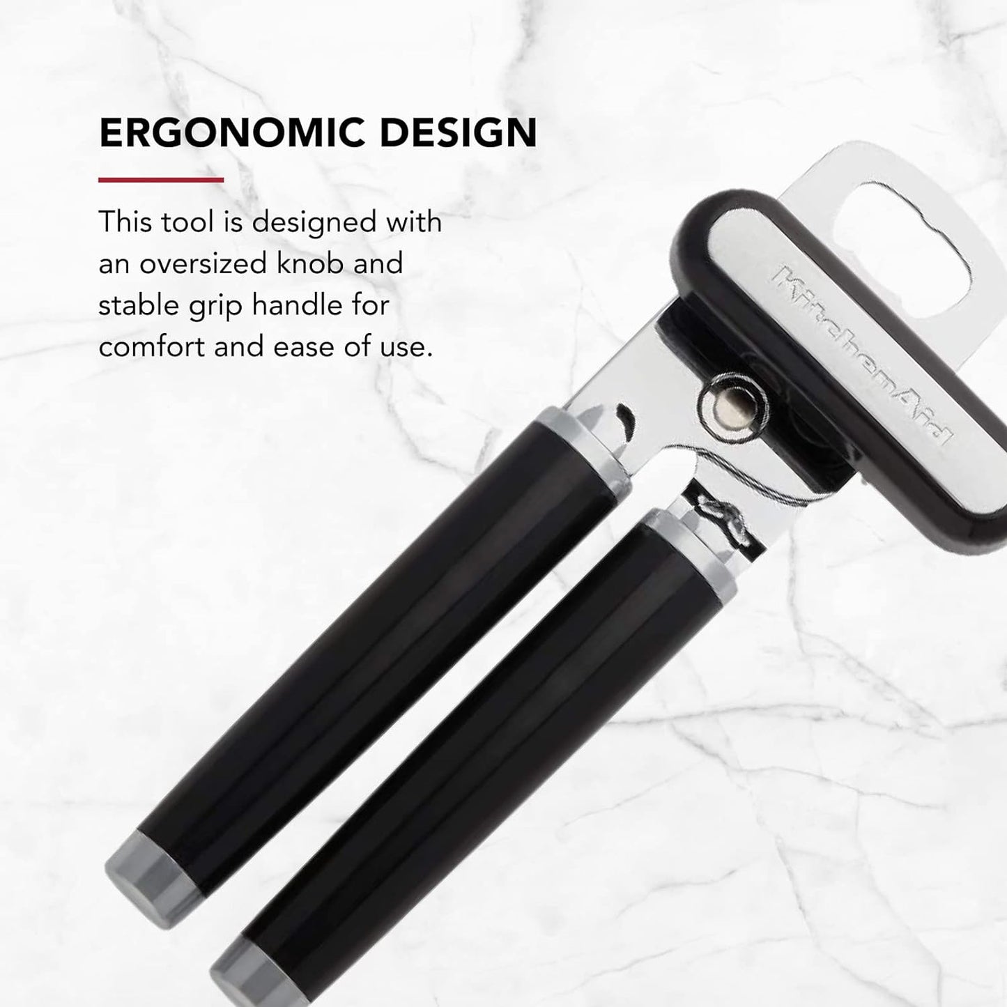KitchenAid Classic Multifunction Can Opener and Bottle Opener Easy to Use, Razor Sharp Stainless Steel Cutting Wheel, Soft Ergonomic Handles, Black