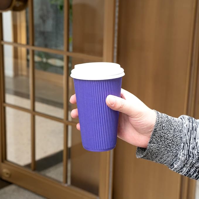 Restaurantware Ripple Wall Coffee Cups 25 Count 16 Ounce Insulated Royal Purple - Image 10