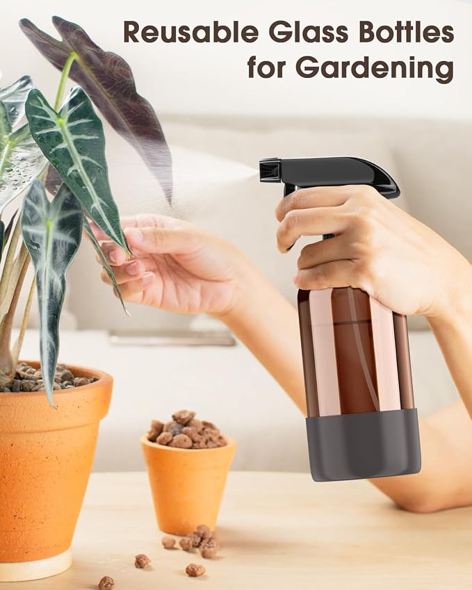Bontip Glass Spray Bottle with Silicone Sleeve Protection, Amber Glass Spray - Image 7