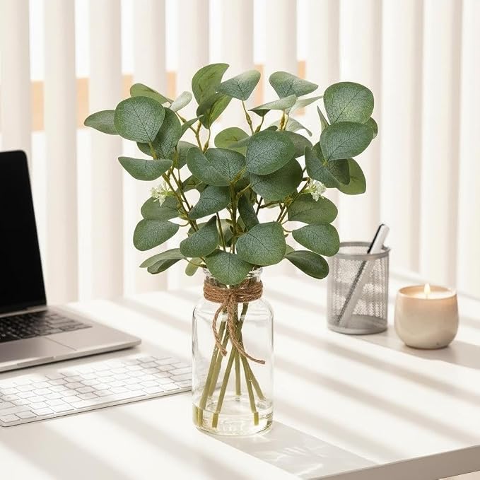 Briful Artificial Eucalyptus Stems in Glass Vase - Image 7