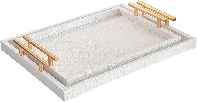 Modern Elegant Large Wood Serving Tray, Home Decorative Rectangle Ottoman - Image 9