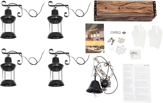 DouSeiAi Industrial Wooden Vintage 4-Light Pendant Light, Retro Loft Lantern - Image 8