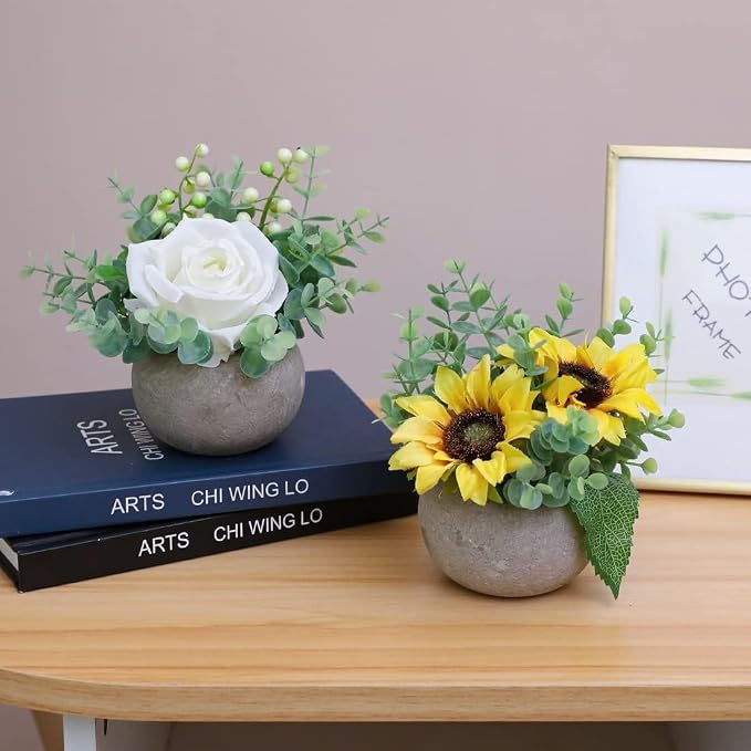 Rose in Pot Decor Potted Artificial Flowers Mini Plants Faux Flowers Indoor - Image 7