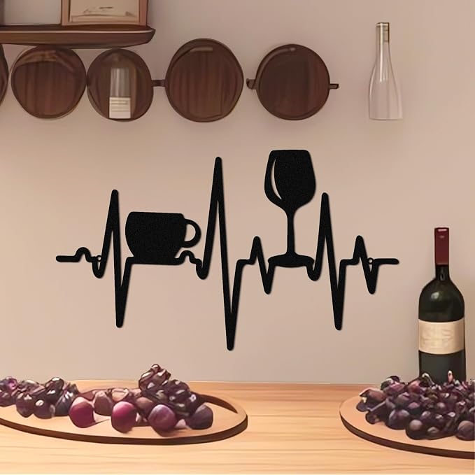Blulu Heartbeat Coffee and Wine Bar Sign 15.75 x 9.04 Inch Rustic Black Metal - Image 6