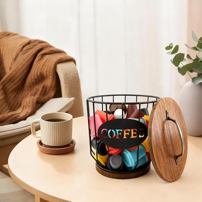 2 Pack Coffee Pod Holder with Lid Coffee Pods Storage Black Wire Coffee Storage - Image 6