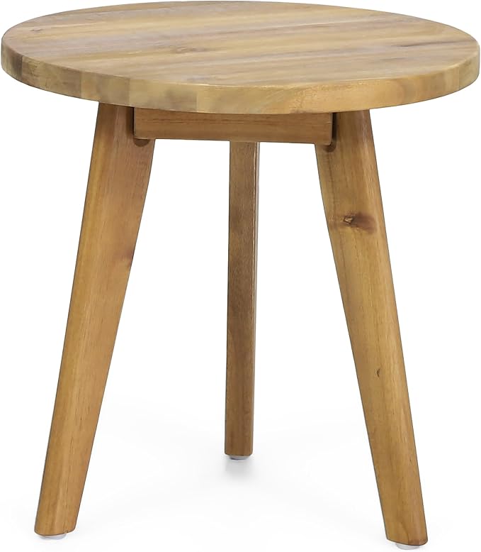 Round Acacia Wood End Table in Natural Finish, Marina Mod Side Table - Image 9