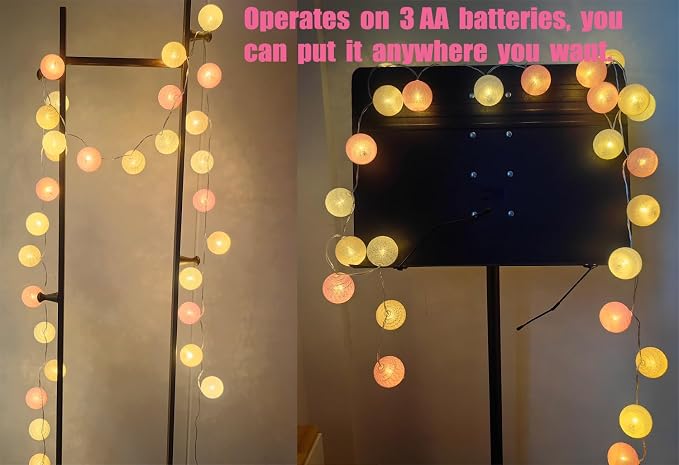 Gardeningwill 3M/10Ft 30 Pink White Ball LED Xmas Wedding Battery Operated - Image 7