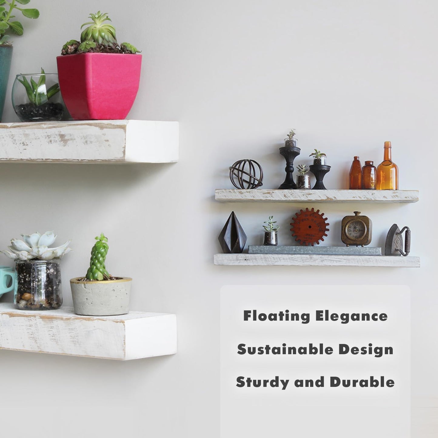 Urban Legacy Reclaimed Barnwood Planks | Floating Shelves for Wall w/Flush Mount Shelf Bracket Set Included | Set of 2 (White Wash, 48" x 7" x 2")
