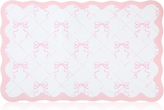 Reallnaive Scalloped Bow Coffee Bar Mats 23.6x15.7inch Pink Absorbent Bar Mat - Image 8