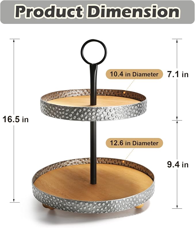 Wooden Two Tiered Tray Stand, Farmhouse Round 2 Tier Decorative Tray - Image 7