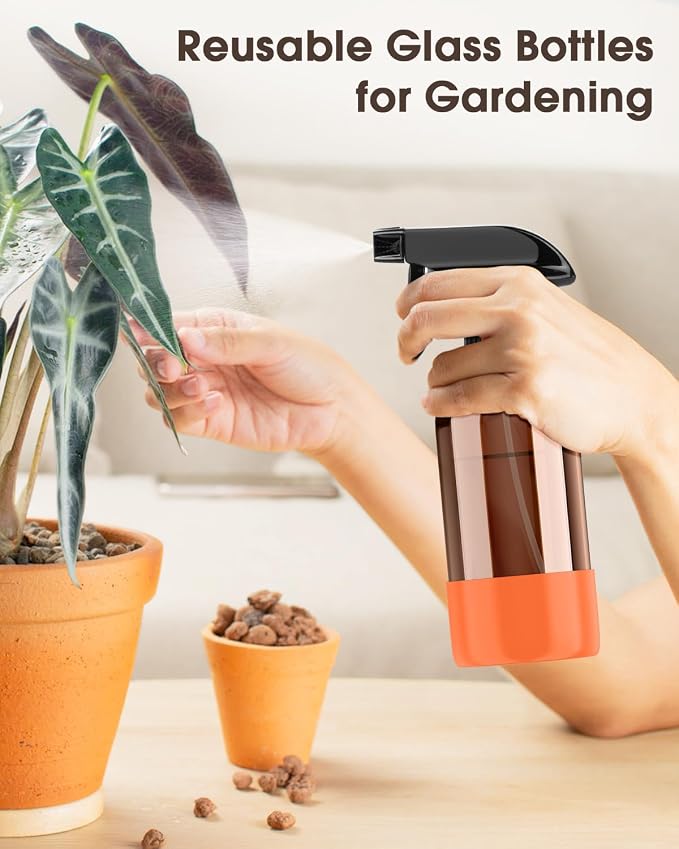 Bontip Glass Spray Bottle with Silicone Sleeve Protection, Amber Glass Spray - Image 7