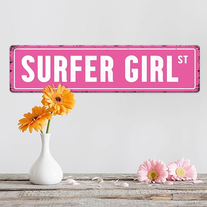 Surfer Girl St Tin Sign Vintage Metal Sign Retro Wall Art Poster Rustic Hanging - Image 5