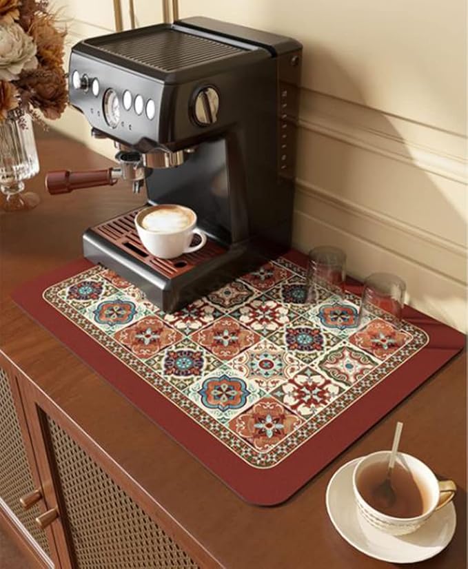 Cute Coffee Maker Mat for Countertops Bar Accessories, Colorful Dish Drying Pad - Image 3